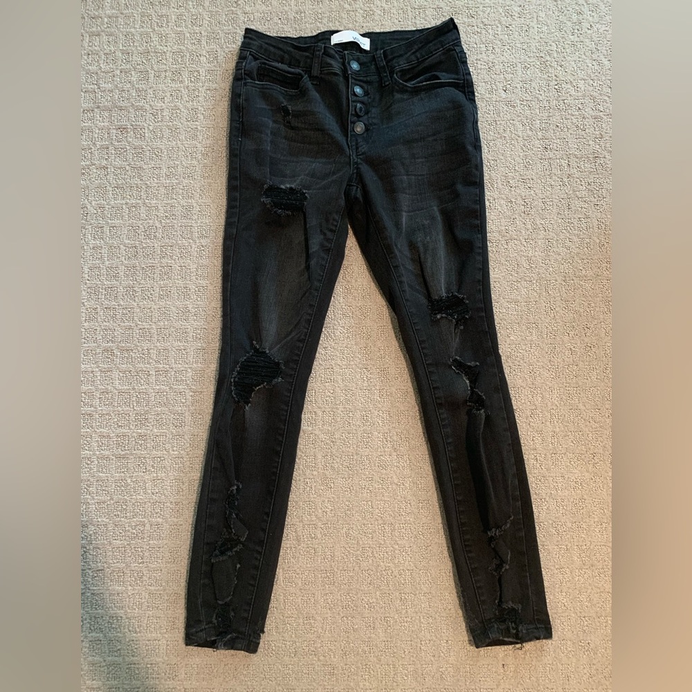 Vervet Black Mid Rise Distressed Legging Jeans with Button-Up Fly, Size 24